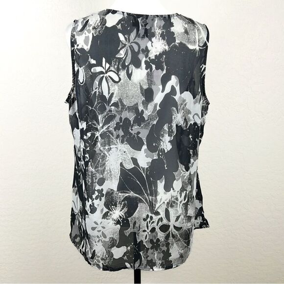 Lane Bryant Floral Ruffle Blouse Black Gray White Sheer Sleeveless Top 16 Plus - Picture 6 of 10
